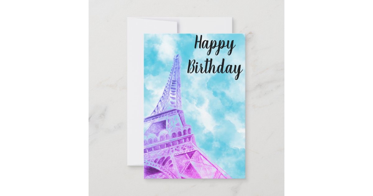 Eiffel Tower Pink Happy Birthday Post Card | Zazzle