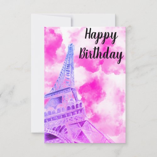 Eiffel Tower Pink Happy Birthday Post Card