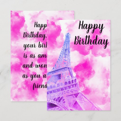 Eiffel Tower Pink Happy Birthday Post Card | Zazzle