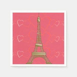 Eiffel Tower Pink Hearts Paris Paper Napkins