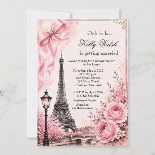 Eiffel Tower Pink Paris Bridal Shower Invitation