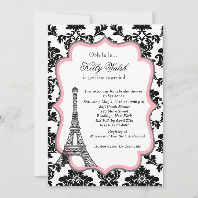 Eiffel Tower Pink Paris Bridal Shower Invitation (Front)