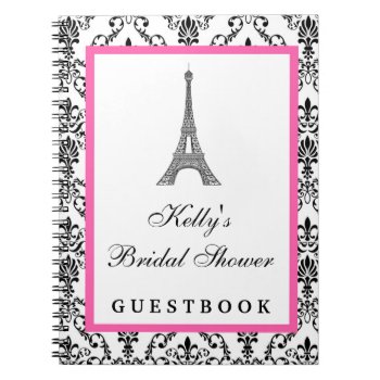Eiffel Tower Pink Paris Custom Guest Book by PurplePaperInvites at Zazzle