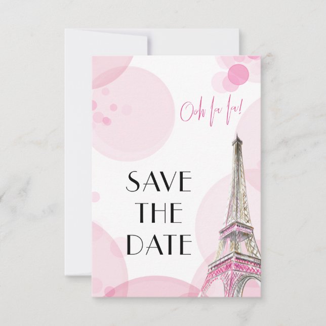 Eiffel Tower Pink Paris Sweet 16 Save The Date (Front)