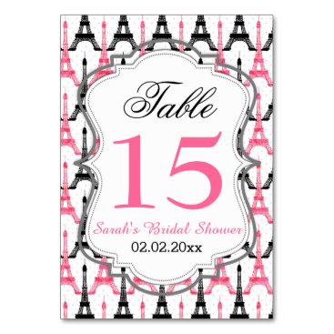 Eiffel tower Pink Personalized table numbers
