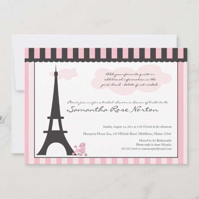 Eiffel Tower & Pink Poodle  Bridal Shower Invitation (Front)