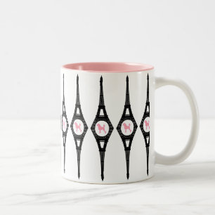 Eiffel Tower Pink Poodle Two-Tone Coffee Mug