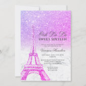 Eiffel tower pink purple glitter marble Sweet 16 Invitation (Front)
