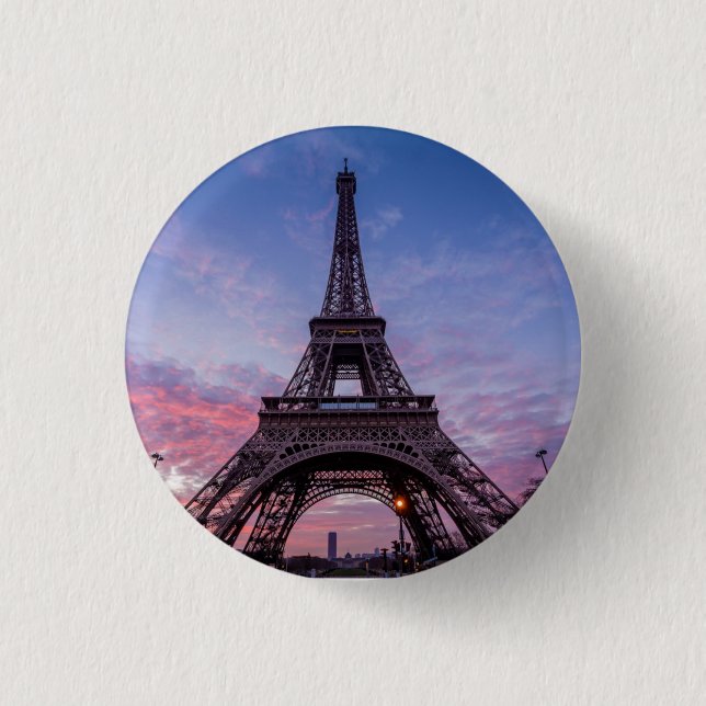 Eiffel Tower Pink Purple Sky  Button (Front)