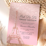 Eiffel tower pink rose gold glitter Sweet 16 Invitation<br><div class="desc">A modern,  chic and glamorous sweet sixteen with a hand drawn rose gold glitter french Paris theme Eiffel Tower with rose gold glitter ombre gradient sparkles on an editable pastel blush pink background.</div>