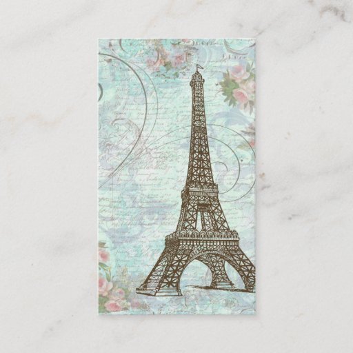 Customizable Eiffel Tower Pink Roses &amp; Scrolls Business Card