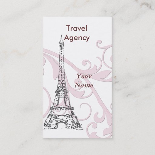 Customizable Eiffel Tower &amp; Pink Scroll Business Card Templates