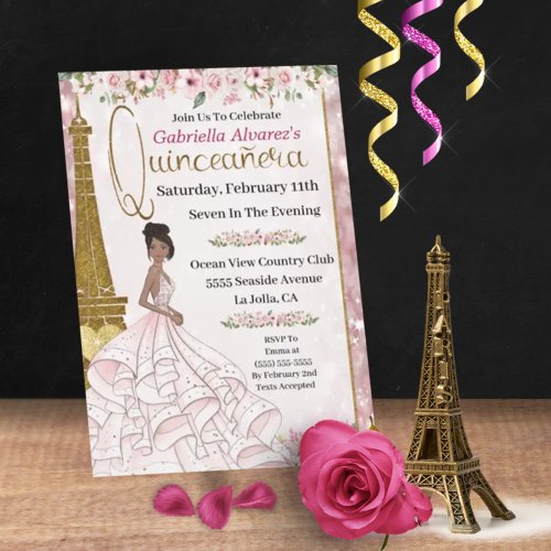 Eiffel Tower Pink Sparkle Glamour Girl Quinceanera Invitation