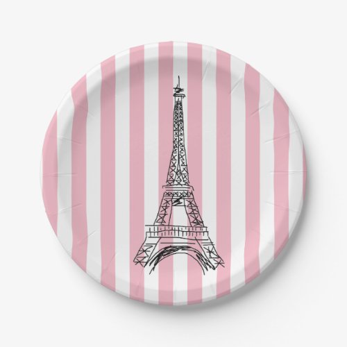 Eiffel Tower Pink Stripe Paper Plates