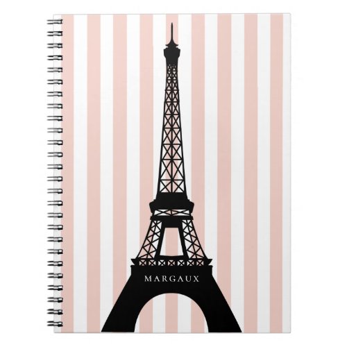 Eiffel Tower Pink Stripe Pattern Notebook