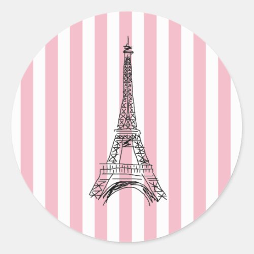 Eiffel Tower Pink Stripe Stickers
