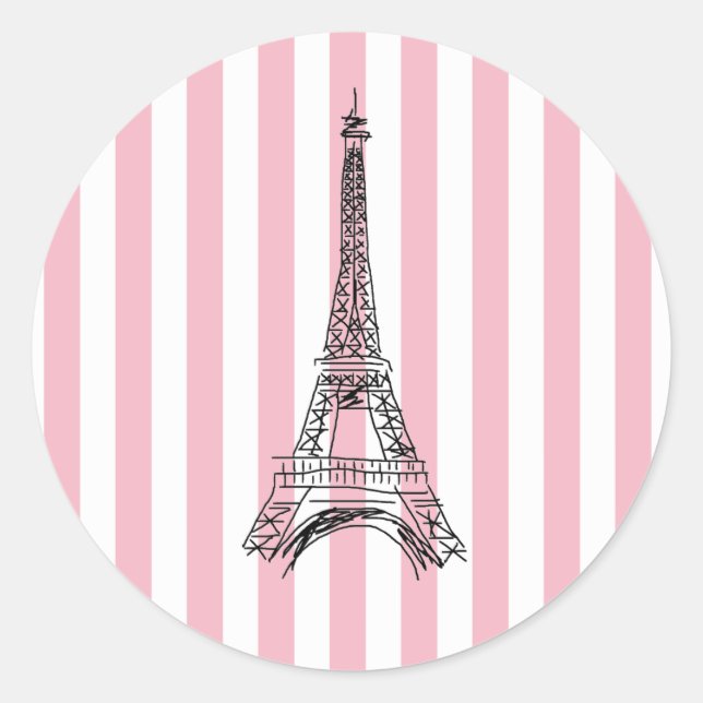 Eiffel Tower Pink Stripe Stickers (Front)