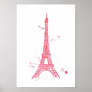 Eiffel Tower pink watercolor print poster