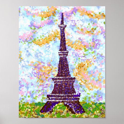 Eiffel Tower Pointillism Bright Landscape K Hubler Poster