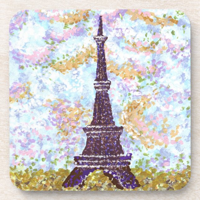 Eiffel Tower Pointillism Cork Coaster (Front)