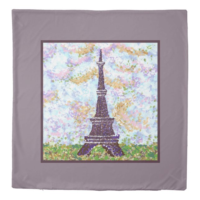 Eiffel Tower Pointillism Grass Cloud Sky Landscape Duvet Cover (Back)