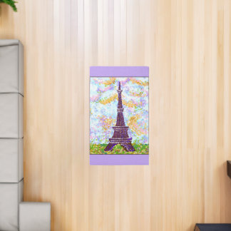 Eiffel Tower Pointillism Landscape Periwinkle Blue Rug