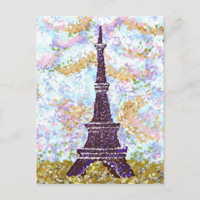 Eiffel Tower Pointillism landscape postcard (Front)