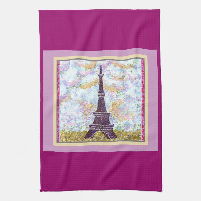 Eiffel Tower Pointillism MoJo Kitchen Towel (Vertical)