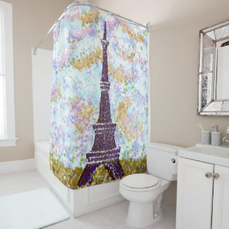 Eiffel Tower Pointillism Shower Curtain