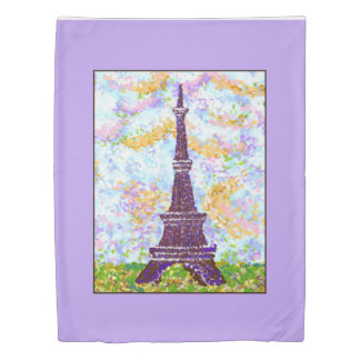 Eiffel Tower Pointillism Spring Landscape blue Duvet Cover