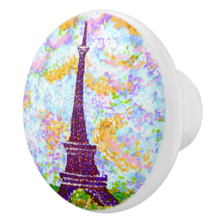 Eiffel Tower Pointillism Spring Landscape Ceramic Knob