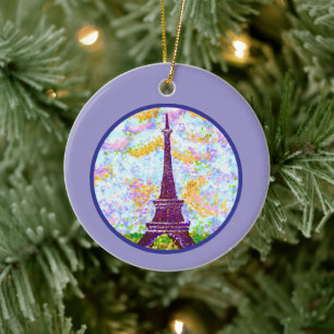 Eiffel Tower Pointillism Spring Landscape Ceramic Ornament