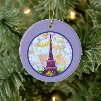 Eiffel Tower Pointillism Spring Landscape Ceramic Ornament