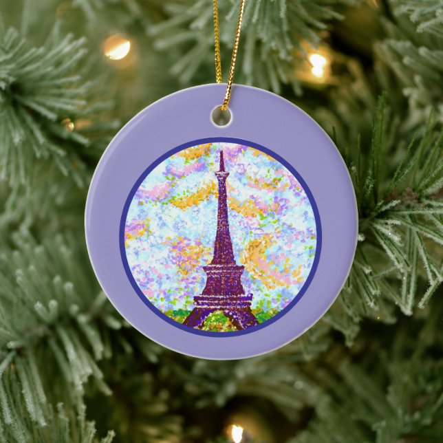 Eiffel Tower Pointillism Spring Landscape Ceramic Ornament (Tree)