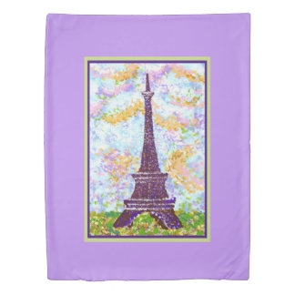 Eiffel Tower Pointillism Spring Landscape Duvet Cover