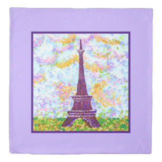Eiffel Tower Pointillism Spring Landscape Duvet Cover