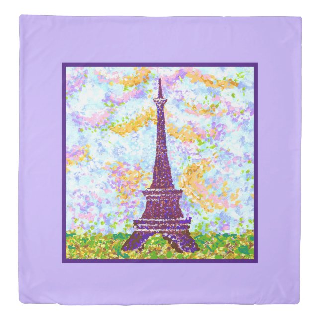 Eiffel Tower Pointillism Spring Landscape Duvet Cover (Front)