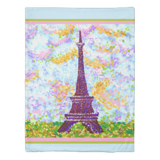 Eiffel Tower Pointillism Spring Landscape Duvet Cover