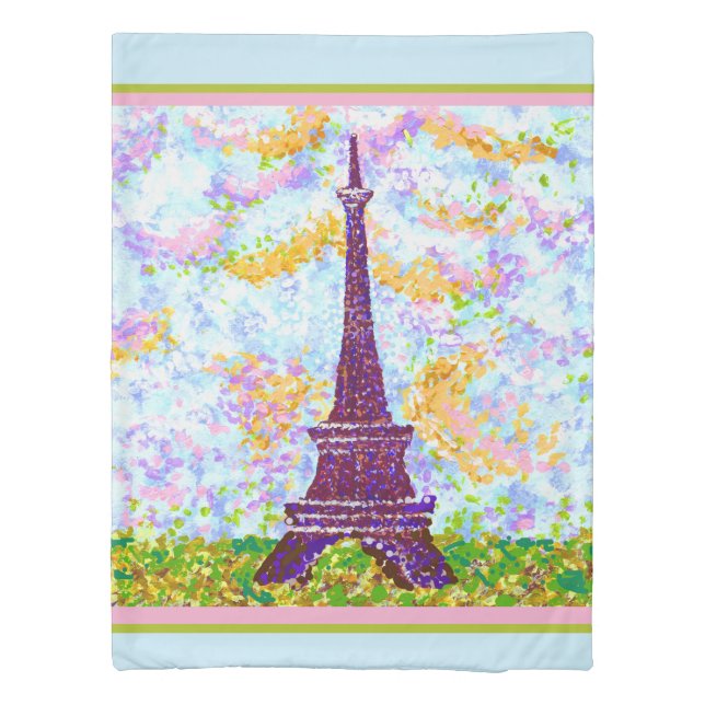 Eiffel Tower Pointillism Spring Landscape Duvet Cover (Back)