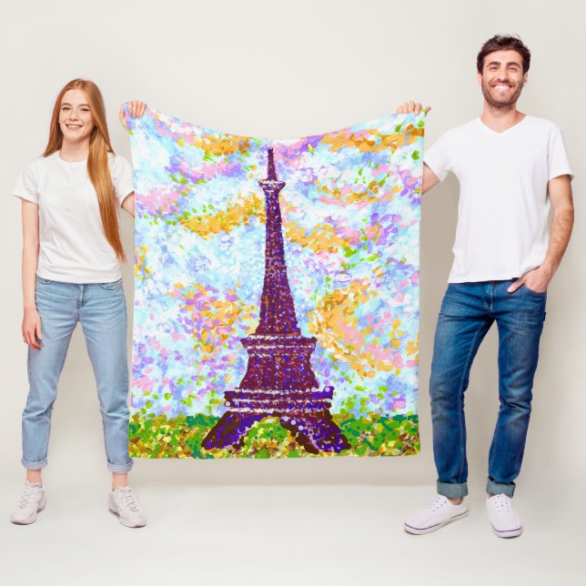 Eiffel Tower Pointillism Spring Landscape Fleece Blanket (In Situ)