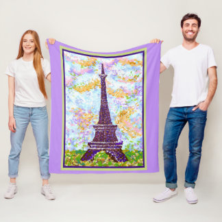 Eiffel Tower Pointillism Spring Landscape Fleece Blanket