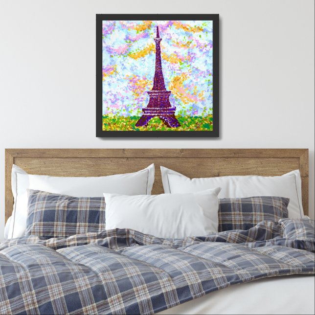 Eiffel Tower Pointillism Spring Landscape Framed Art (Bedroom)
