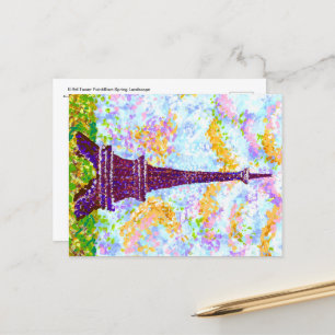 Eiffel Tower Pointillism Spring Landscape Holiday Postcard