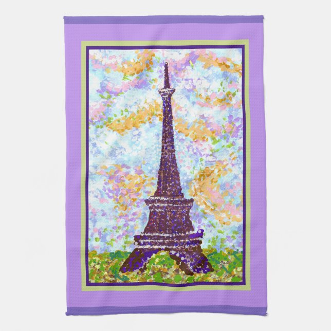 Eiffel Tower Pointillism Spring Landscape Kitchen Towel (Vertical)