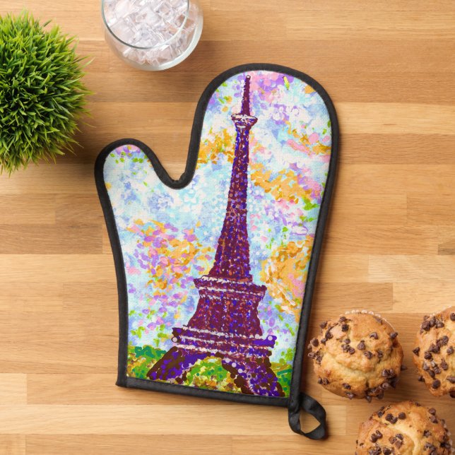 Eiffel Tower Pointillism Spring Landscape Oven Mitt (Top down)