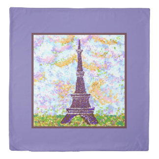 Eiffel Tower Pointillism Spring Landscape Periwink Duvet Cover
