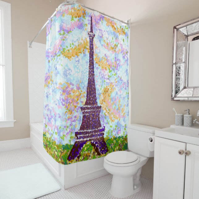 Eiffel Tower Pointillism Spring Landscape Shower Curtain (In Situ)