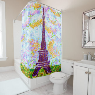 Eiffel Tower Pointillism Spring Landscape Shower Curtain
