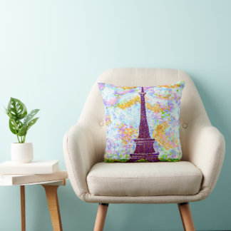 Eiffel Tower Pointillism Spring Landscape Throw Pillow