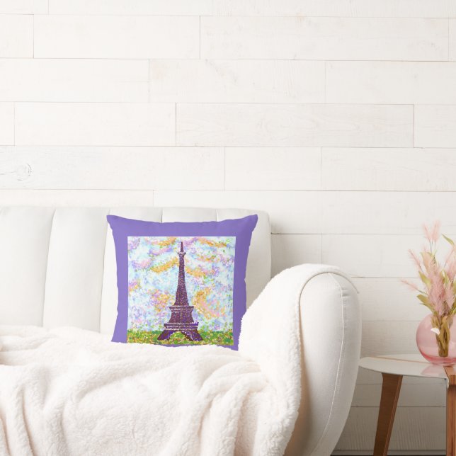 Eiffel Tower Pointillism Spring Landscape Throw Pillow (Couch)